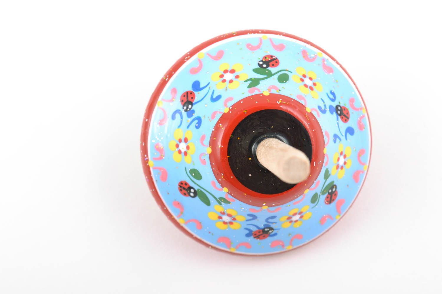 Beautiful children's handmade designer wooden spinning top toy with painting photo 3
