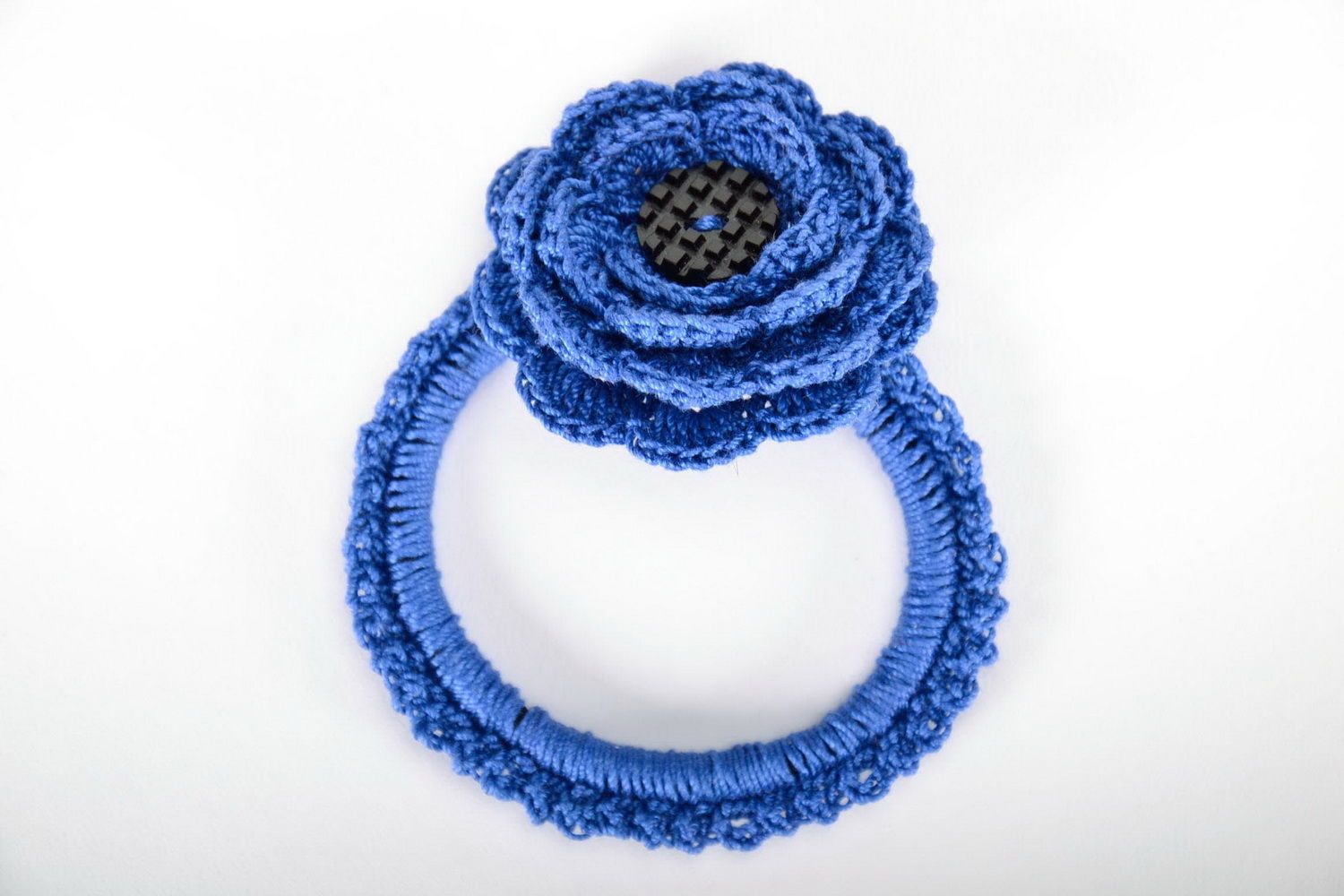 Élastique cheveux avec fleur bleu fait main photo 3