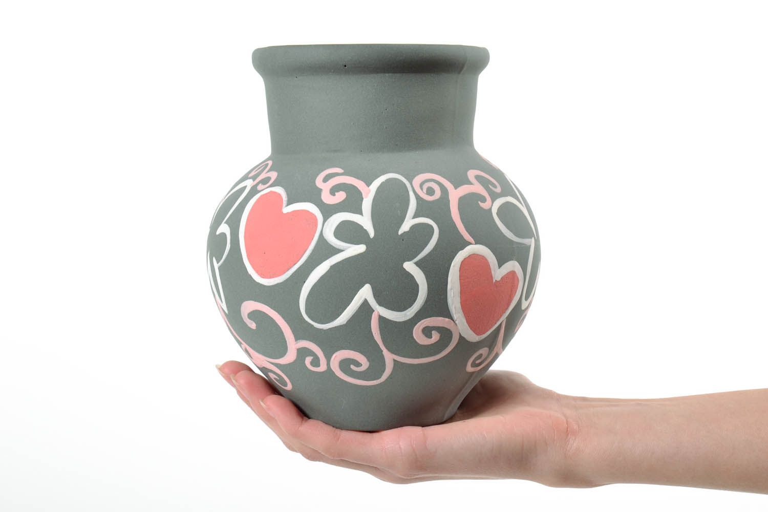 Keramik Krug mit Herzen- und Blumen-Motiv foto 2