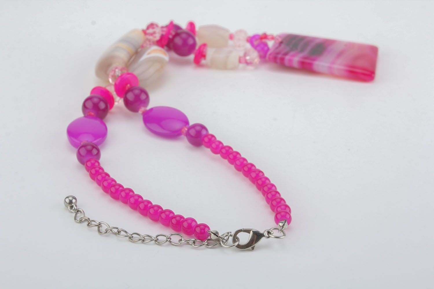 Pink necklace made of natural stones photo 1
