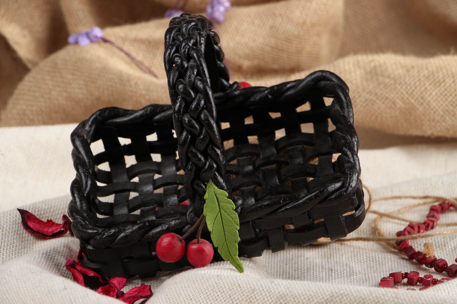 Wicker basket with cherries photo 5