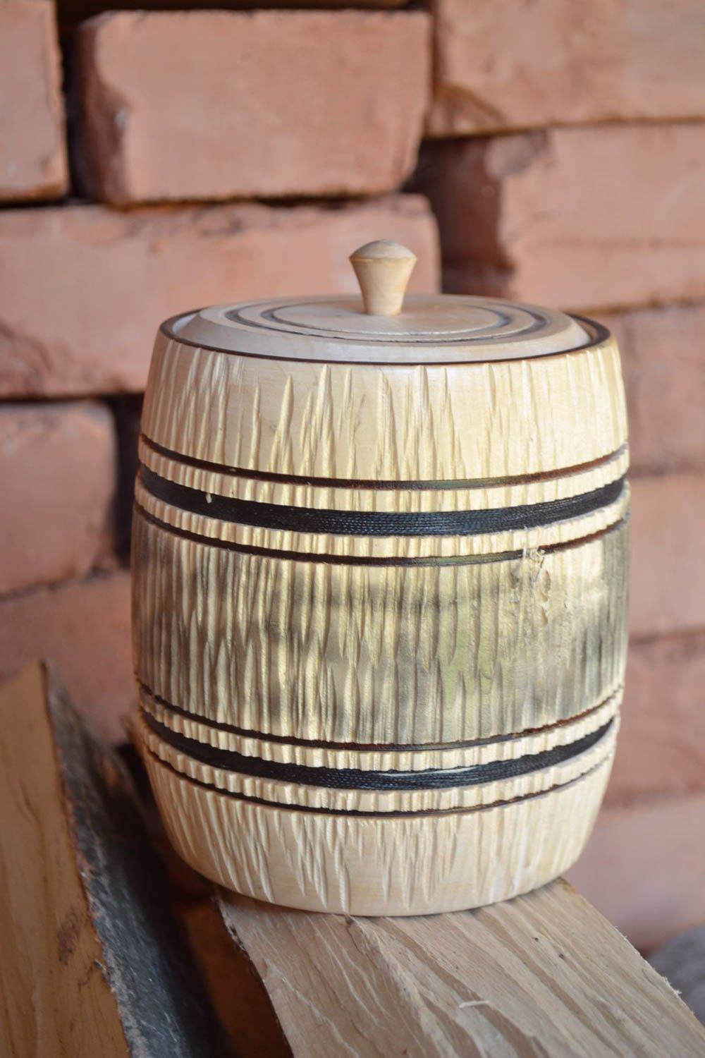 Handmade wooden barrel unusual designer barrel kitchen accessory 700 ml photo 1