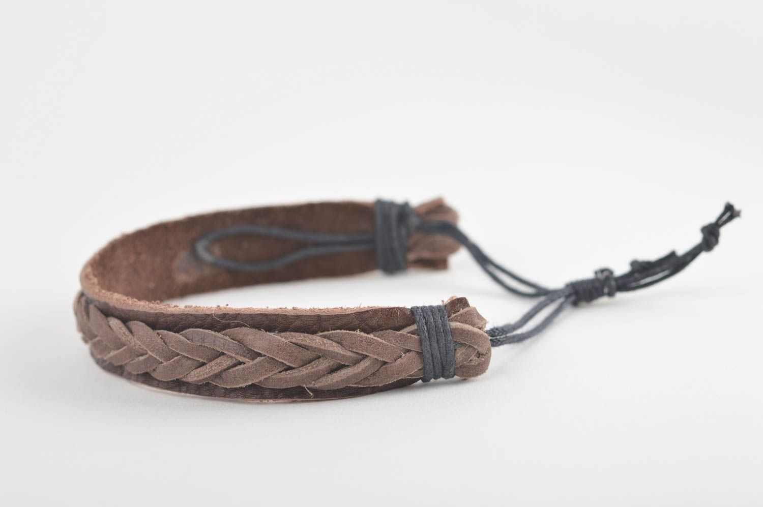 Pulsera hecha a mano accesorio de moda pulsera de piel trenzada marrón y cordón foto 3