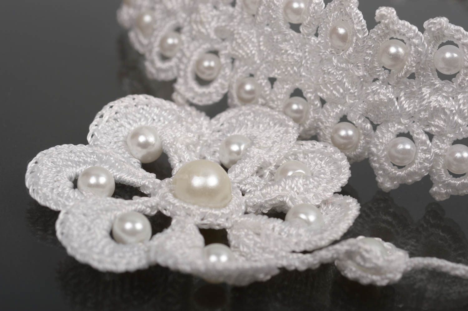 Handmade jewelry set crochet necklace 2 crochet bracelets wedding accessories photo 2