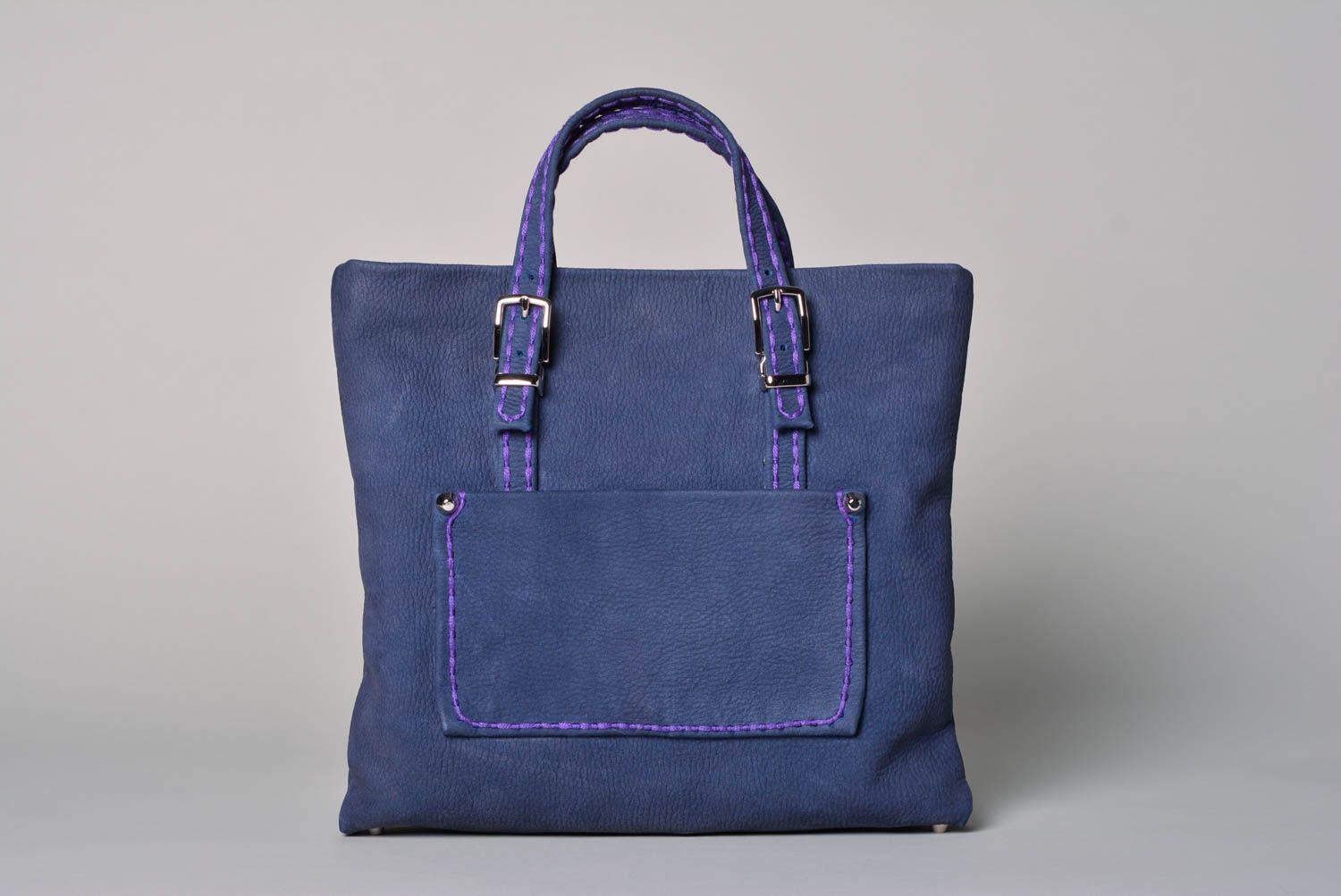 Sac en cuir naturel fait main Accessoire femme bleu tendance Cadeau original photo 1