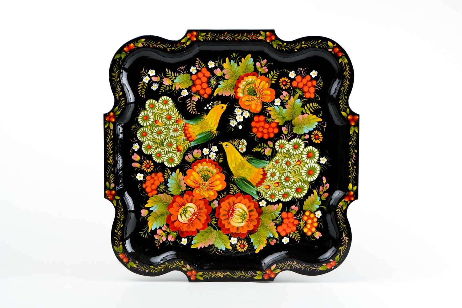 Assiette décorative faite main Assiette peinte carrée avec oiseaux Déco maison photo 4