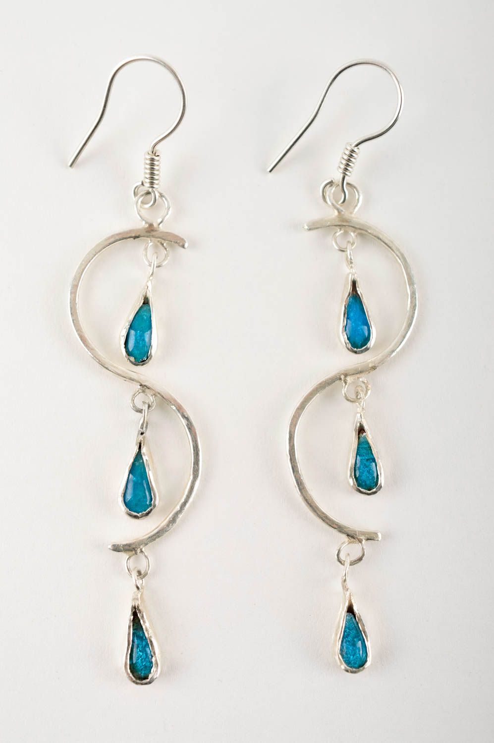 Handmade jewelry metal earrings dangling earrings designer accessories photo 3