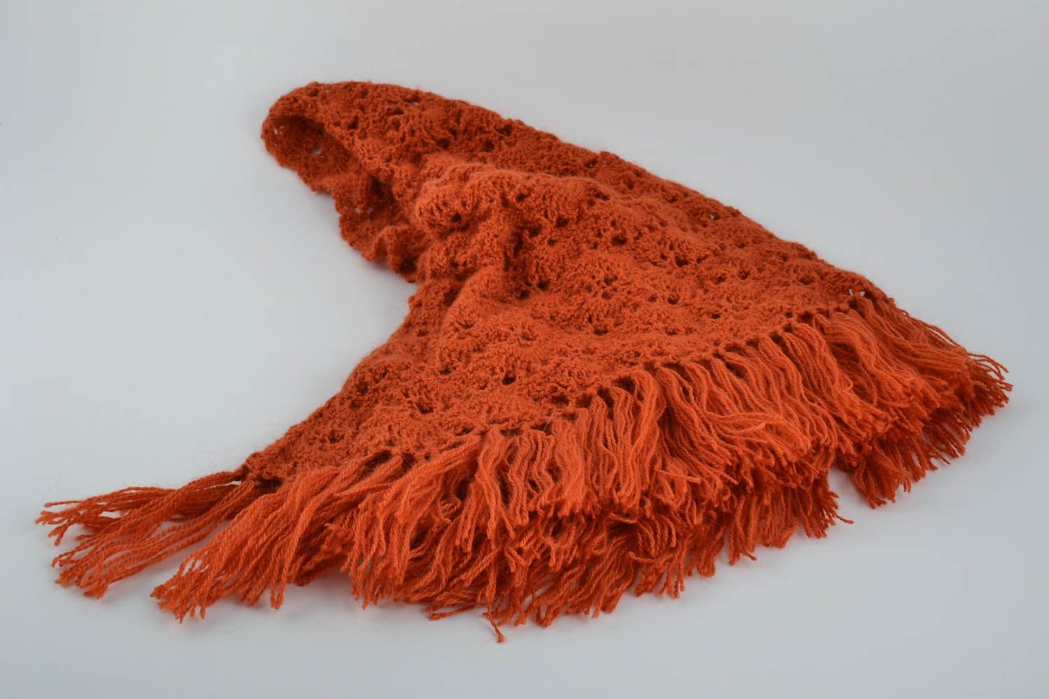 Теплый шарф из ангоровых и акриловых ниток ручной работы кирпичного цвета фото 4
