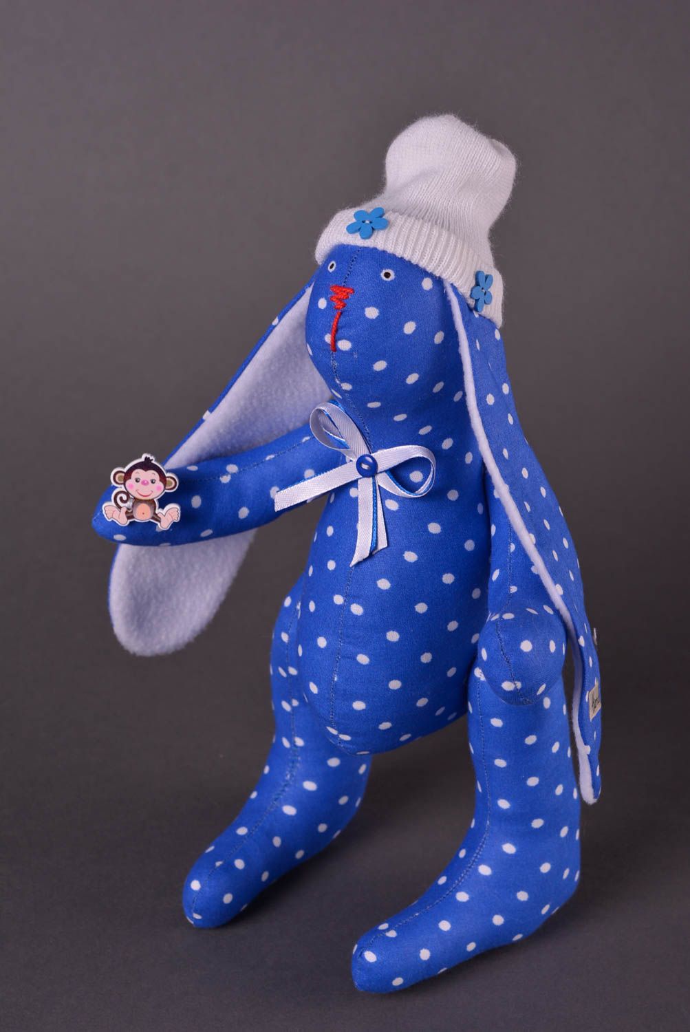 Игрушка заяц синий ручной работы стильный подарок авторская игрушка красивая фото 1