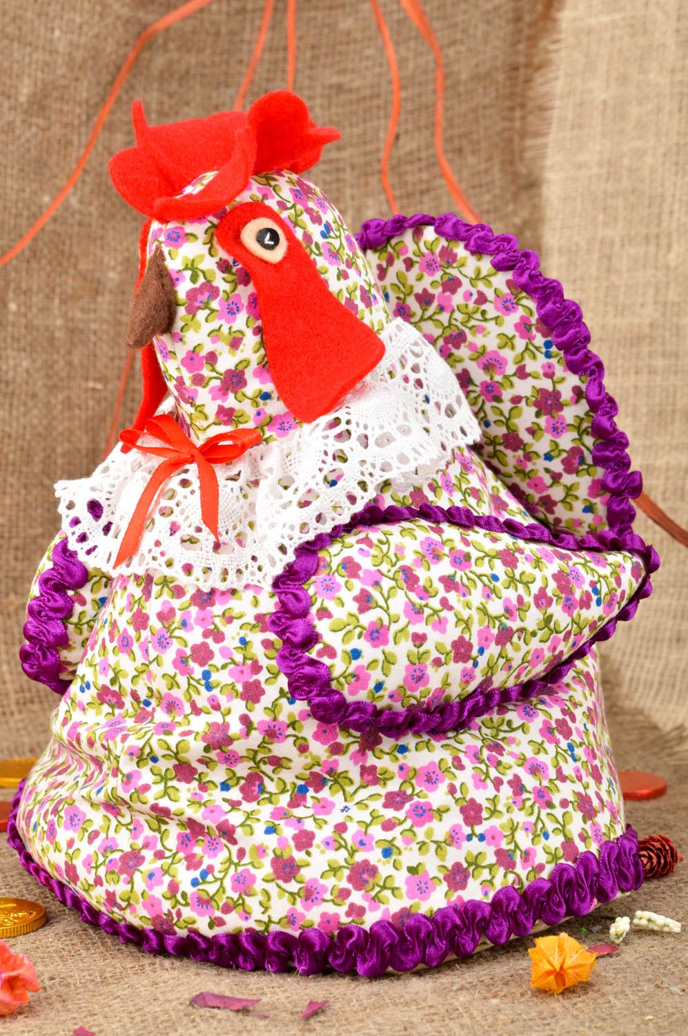 Cache-théière fait main Protège-théière Accessoire cuisine textile poule photo 1