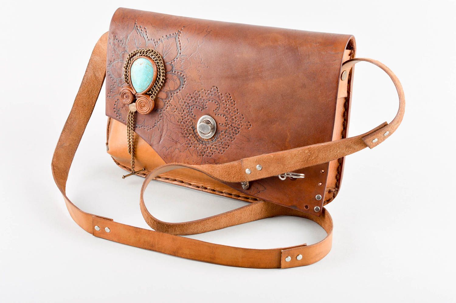 Bolso de cuero artesanal marrón y estiloso accesorio para mujer regalo original foto 2