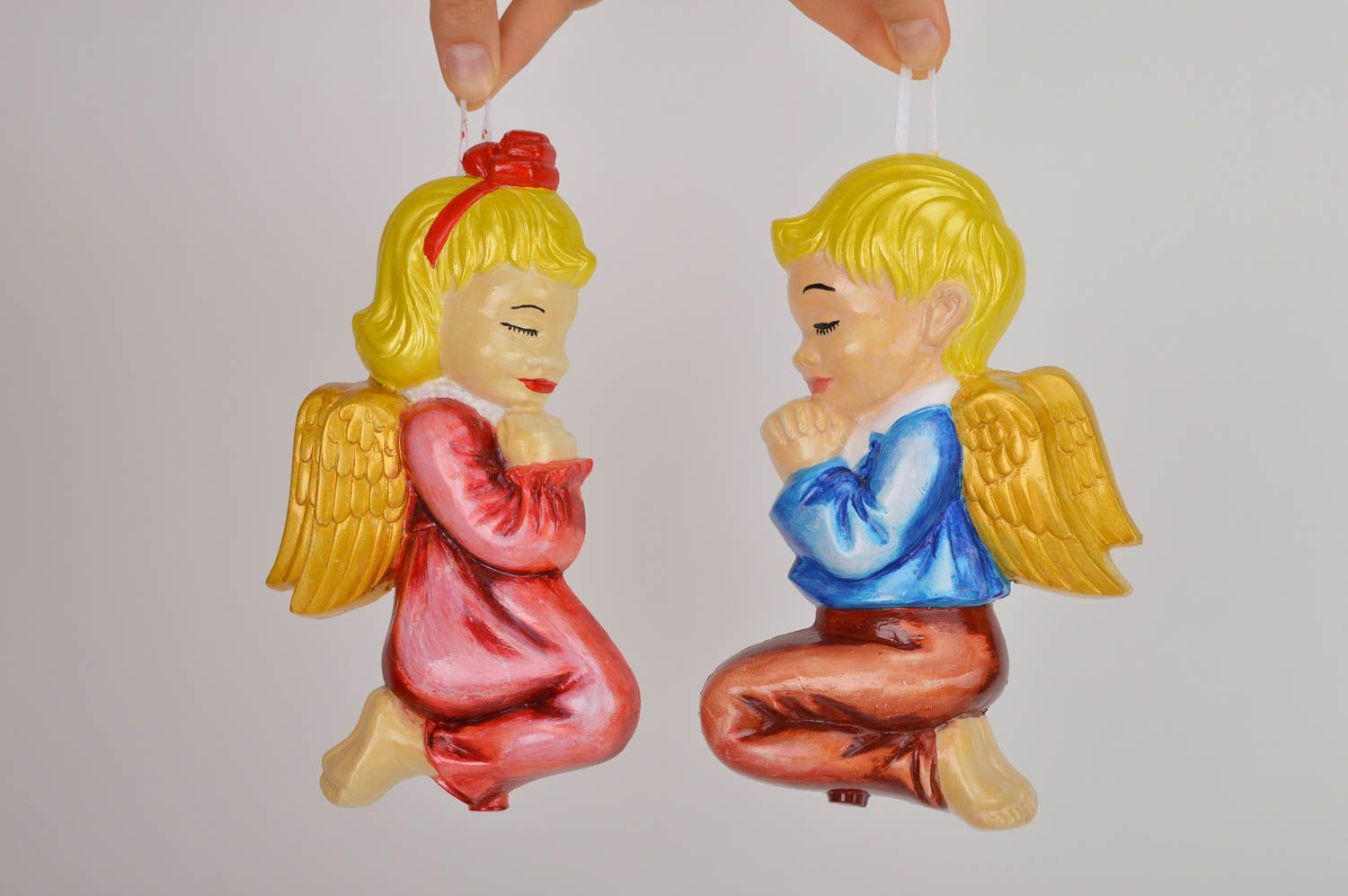 Engel Figur Handmade Dekoideen Wohnzimmer Gips Deko Geschenke aus Gips 2 Stück foto 5