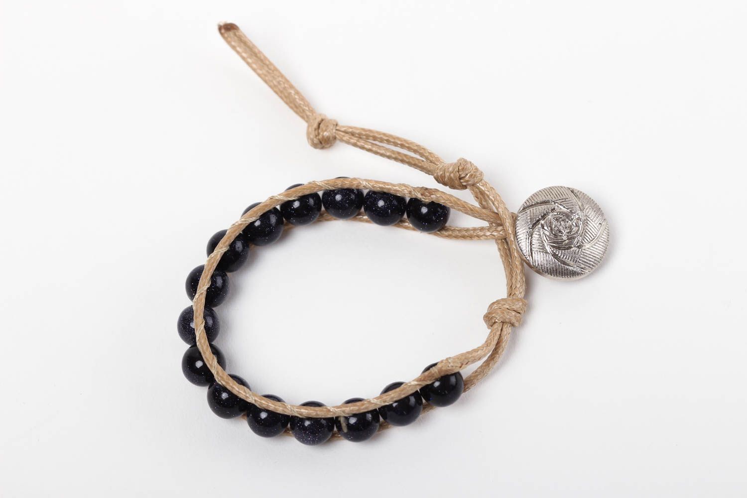 Bracelet pierres naturelles Bijou fait main noir brun Accessoire femme photo 2