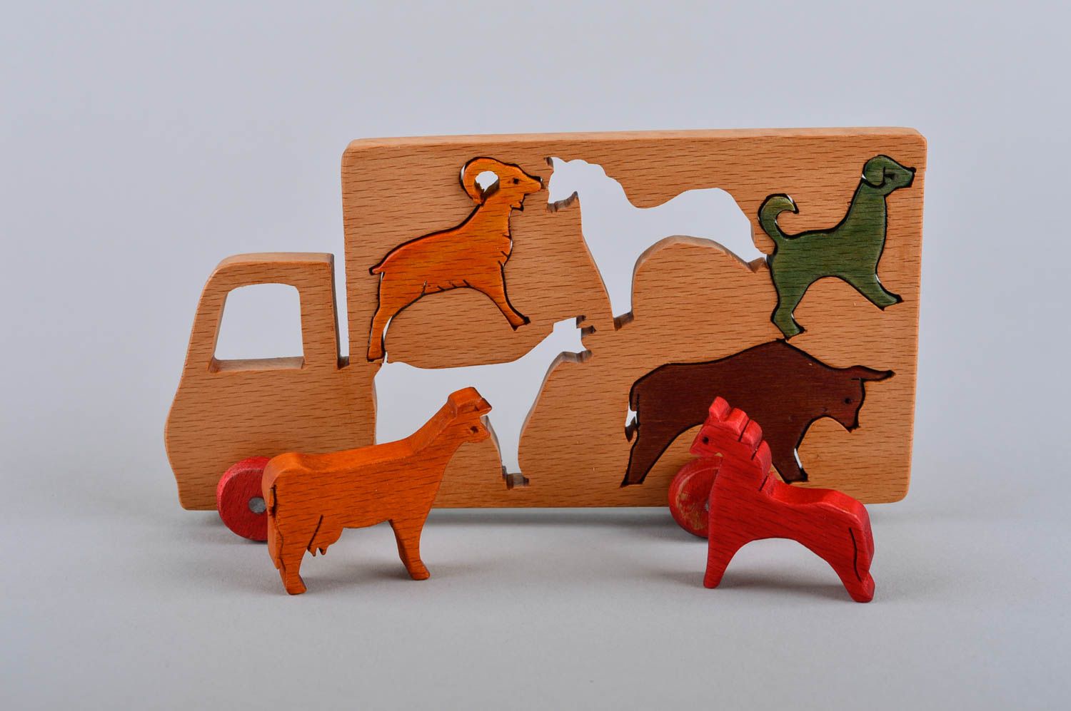 Puzzle 3D en bois fait main Jouet d'éveil voiture avec animaux Cadeau bébé photo 4