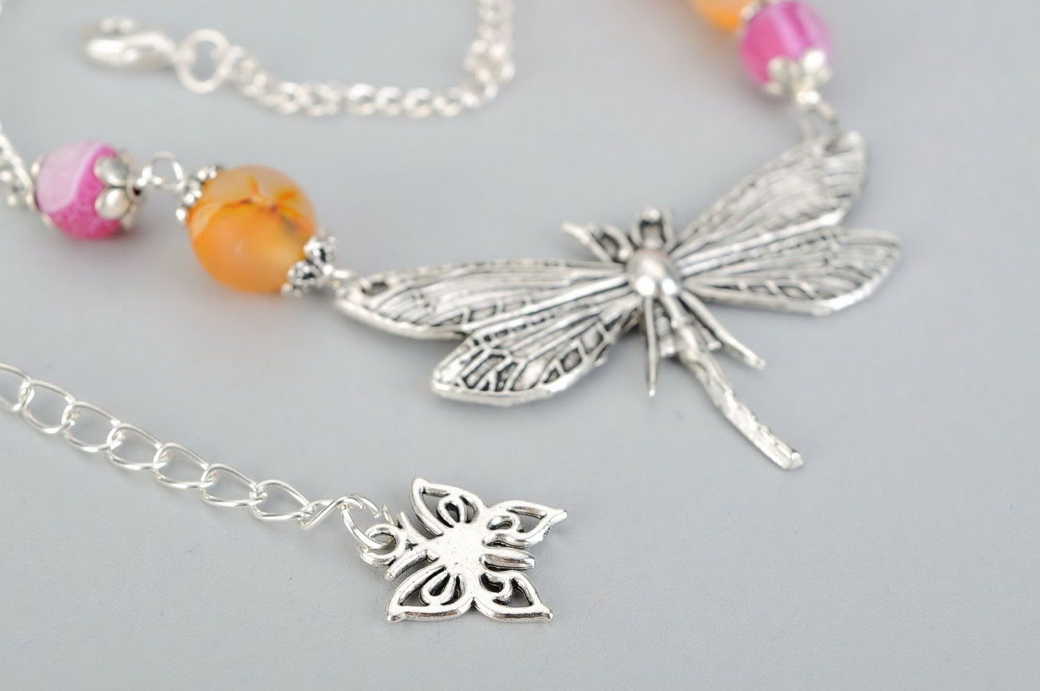 Necklace with agate Dragonfly photo 1