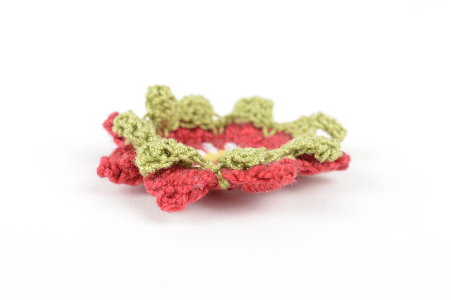 Fleur tricot fait main Fourniture bijoux rouge vert de coton Loisirs créatifs photo 4