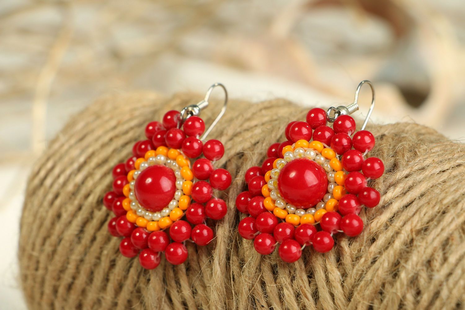 Earrings made of beads and corals photo 2