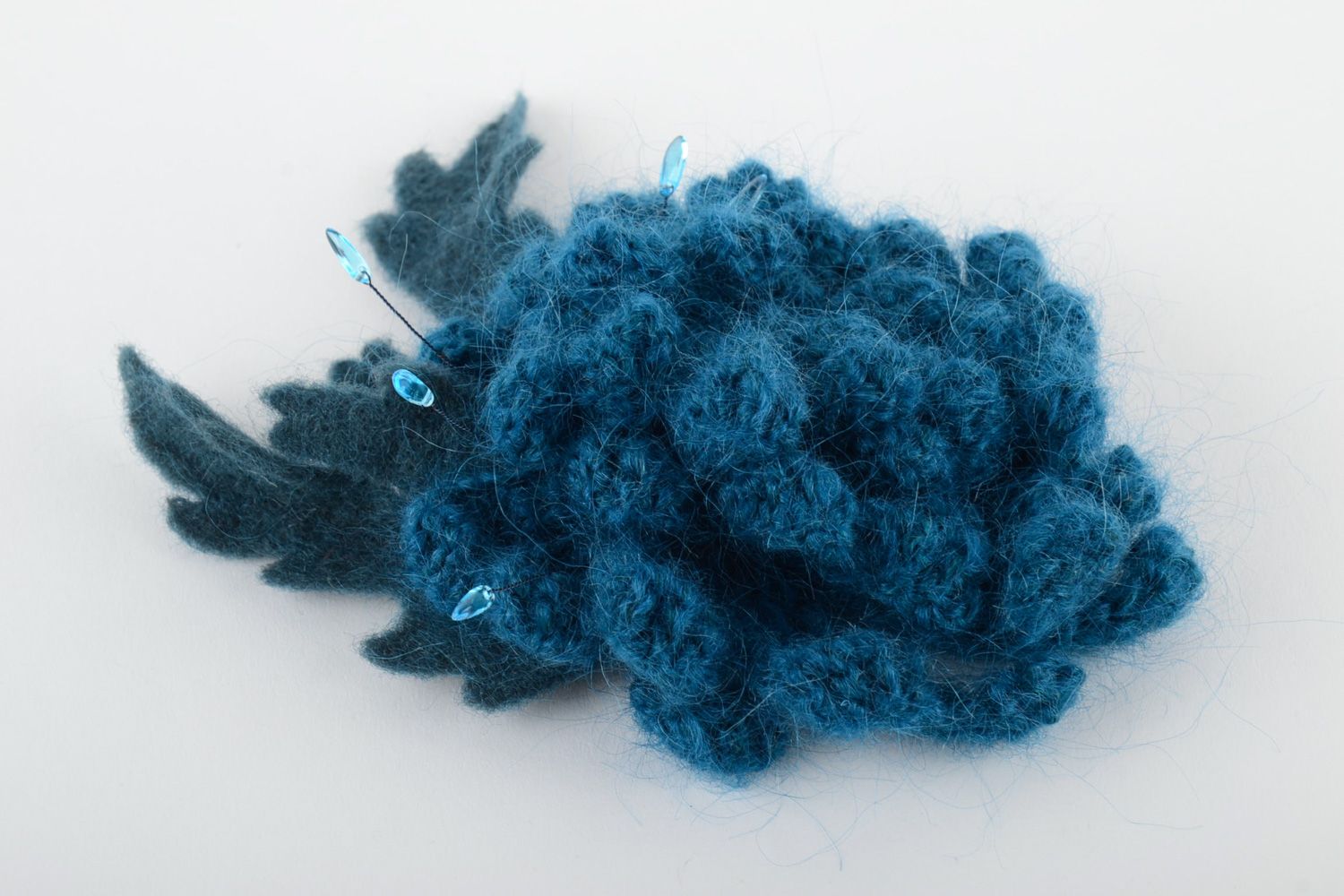 Broche textile originale faite main tricotée de couleur bleue Fleur photo 2