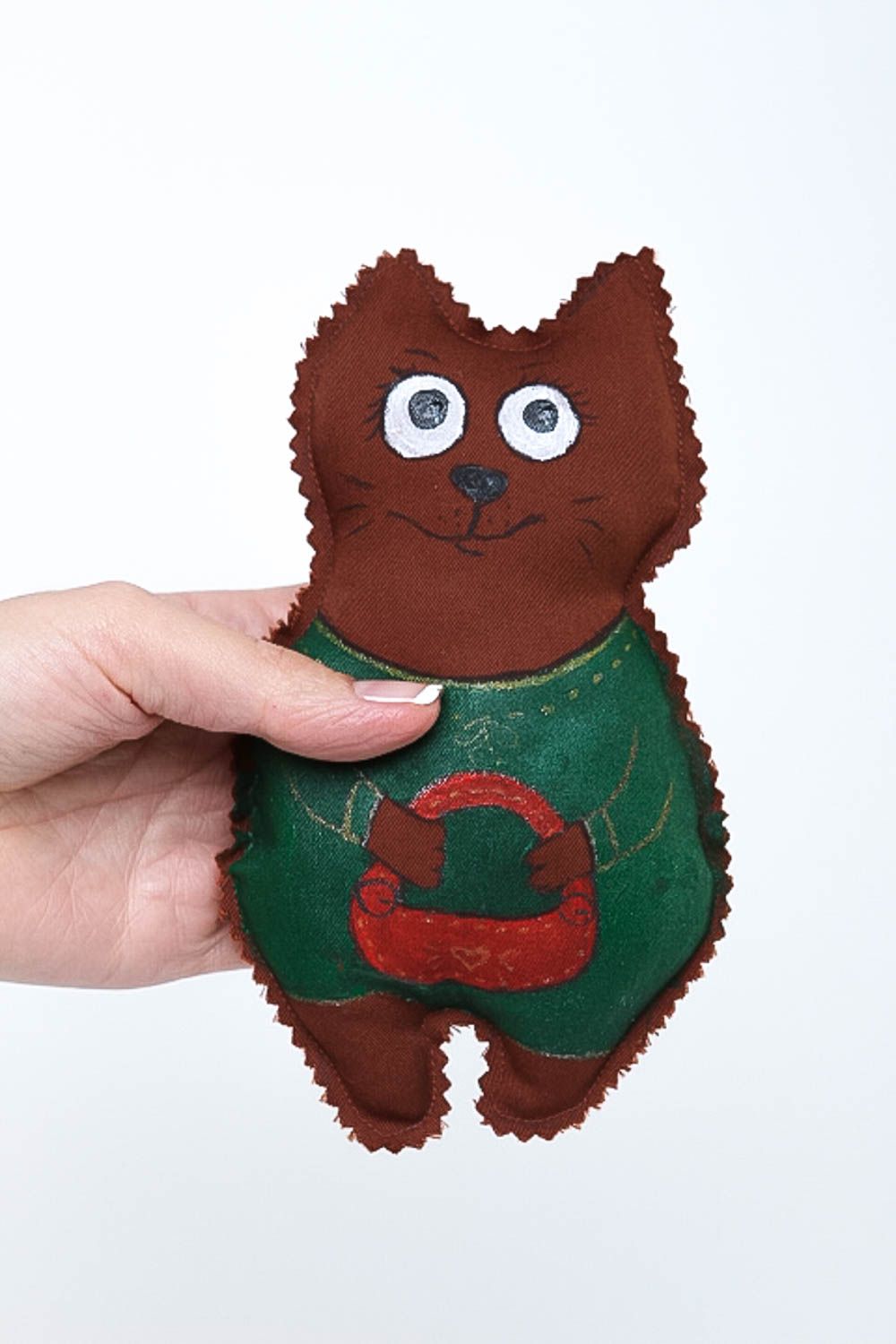Игрушка ручной работы интересный подарок мягкая игрушка кошка коричневая   фото 5