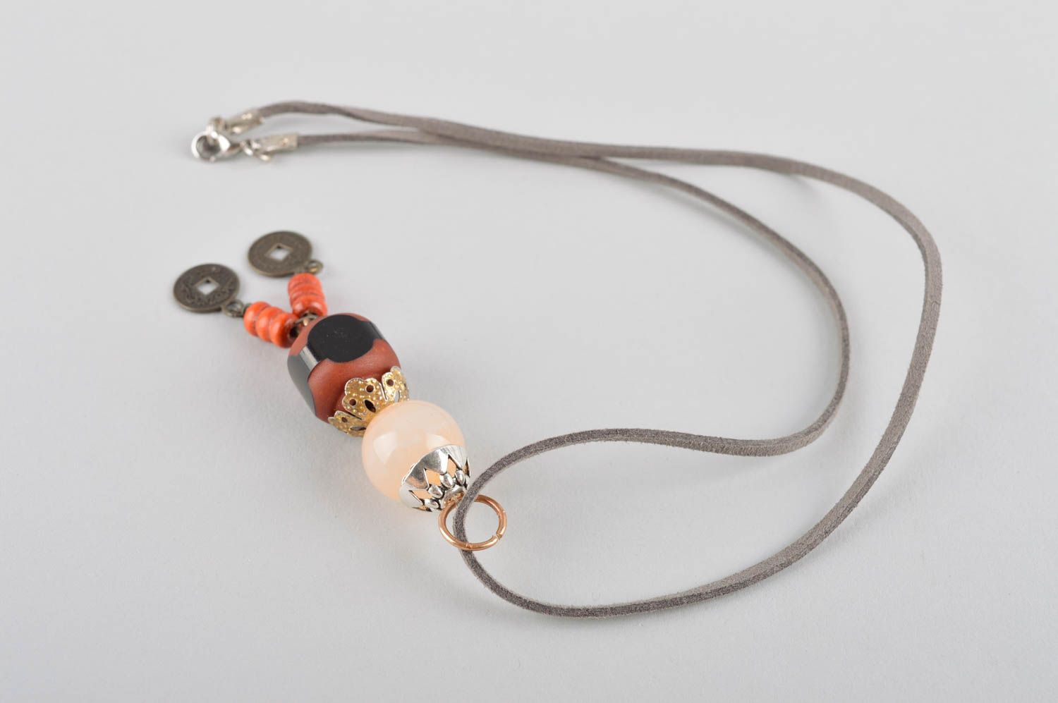 Wooden pendant handmade beaded pendant for women cord pendant fashion jewelry photo 4