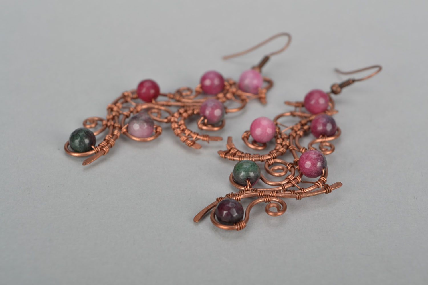 Copper earrings with tourmaline stone photo 4