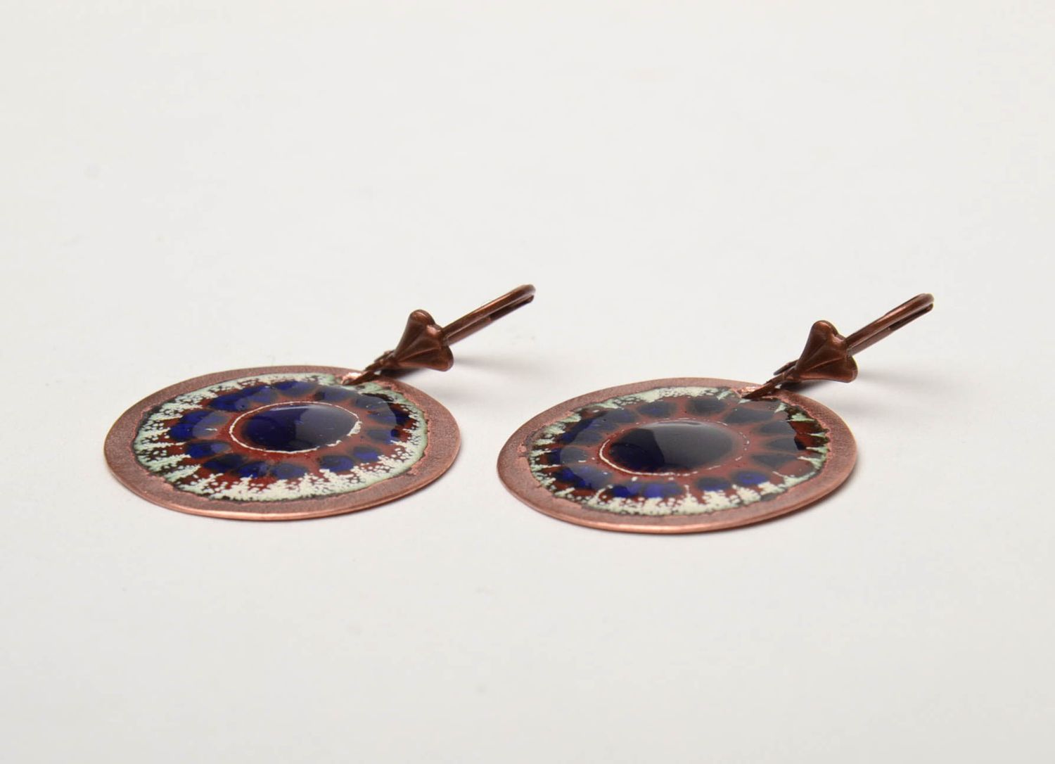 Handmade copper earrings with enamel Sinevir photo 4