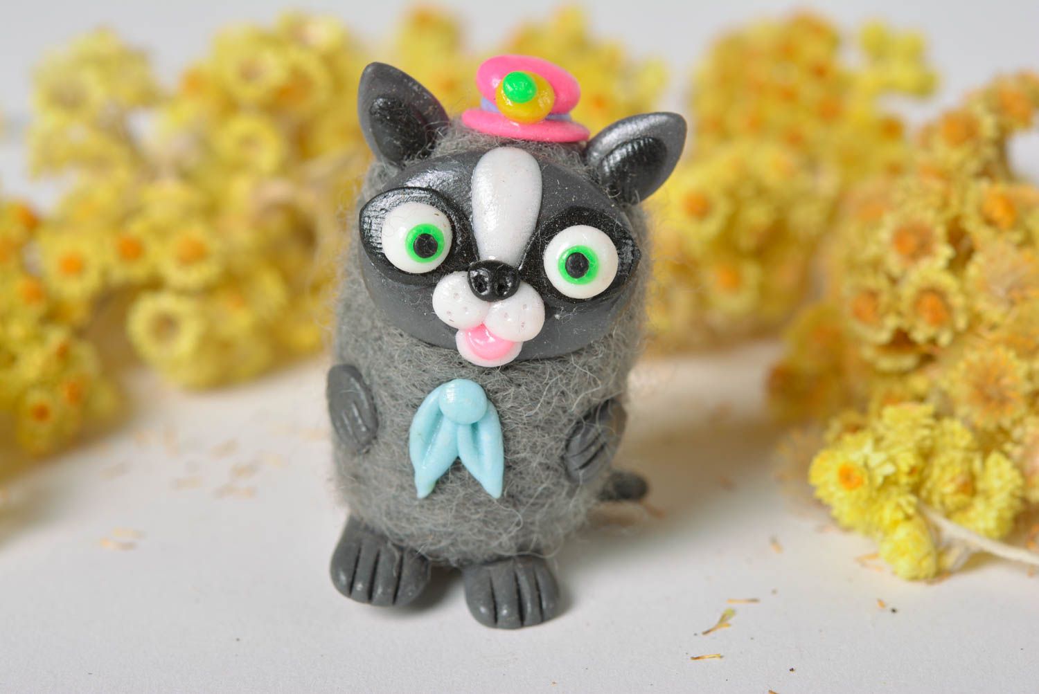 Soft toy for home kids gift handmade interior statuette grey cat figurine photo 1