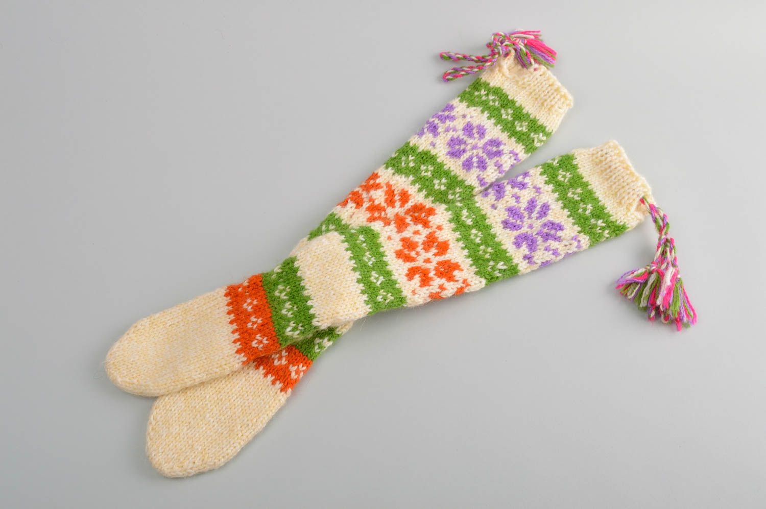 Разноцветные носки ручной работы шерстяные носки теплые зимний аксессуар фото 4