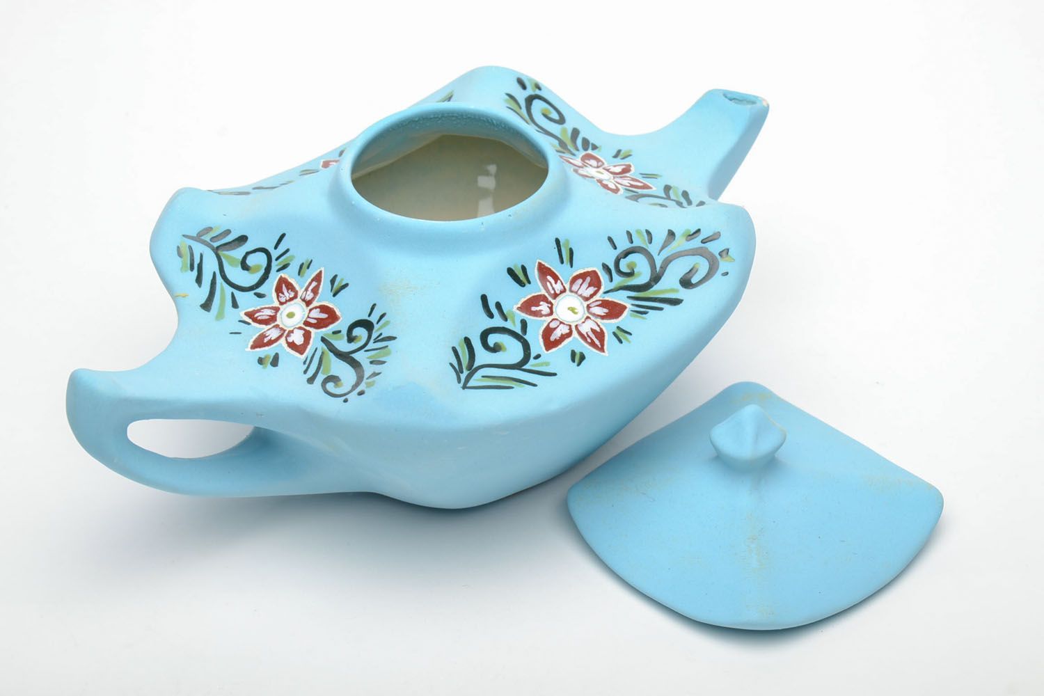 Керамический чайник ручной работы голубой  фото 4
