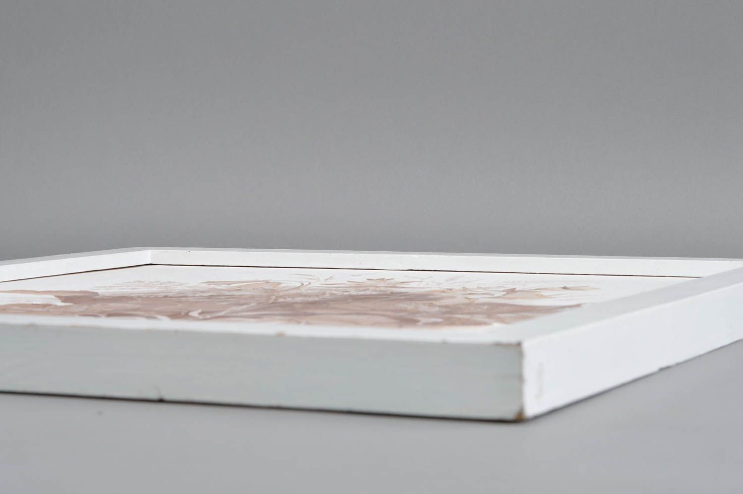 Tableau sur toile fait main contemporain cadre blanc en bois Buisson marron photo 3