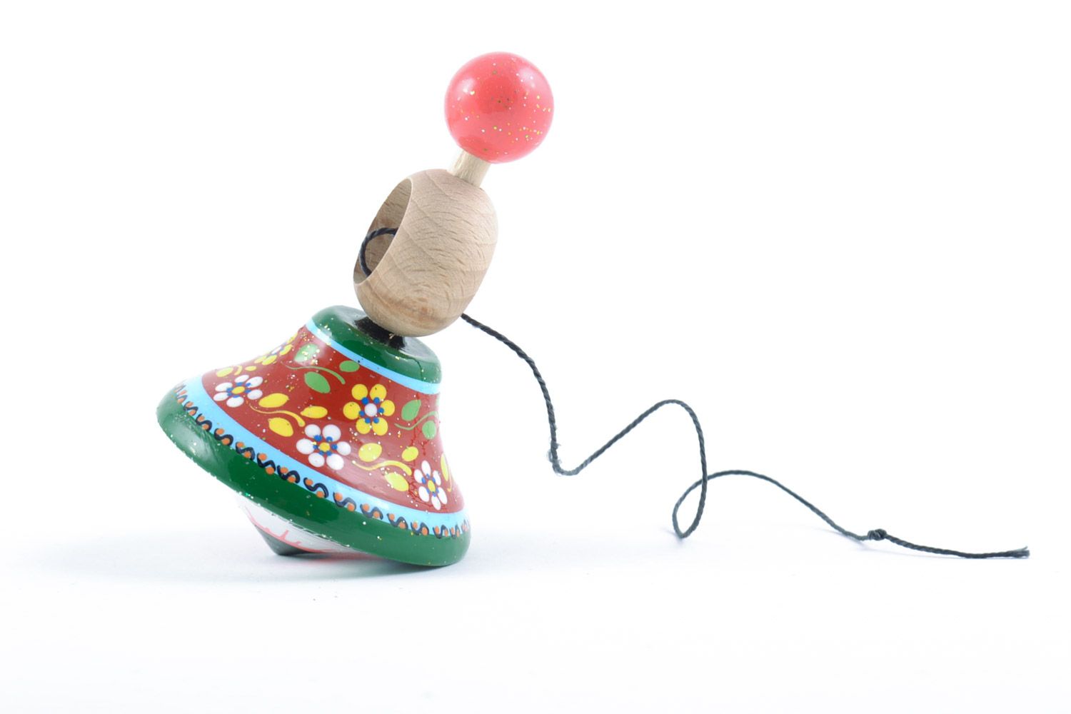 Маленький красивый деревянный волчок с росписью ручной работы детская игрушка фото 5