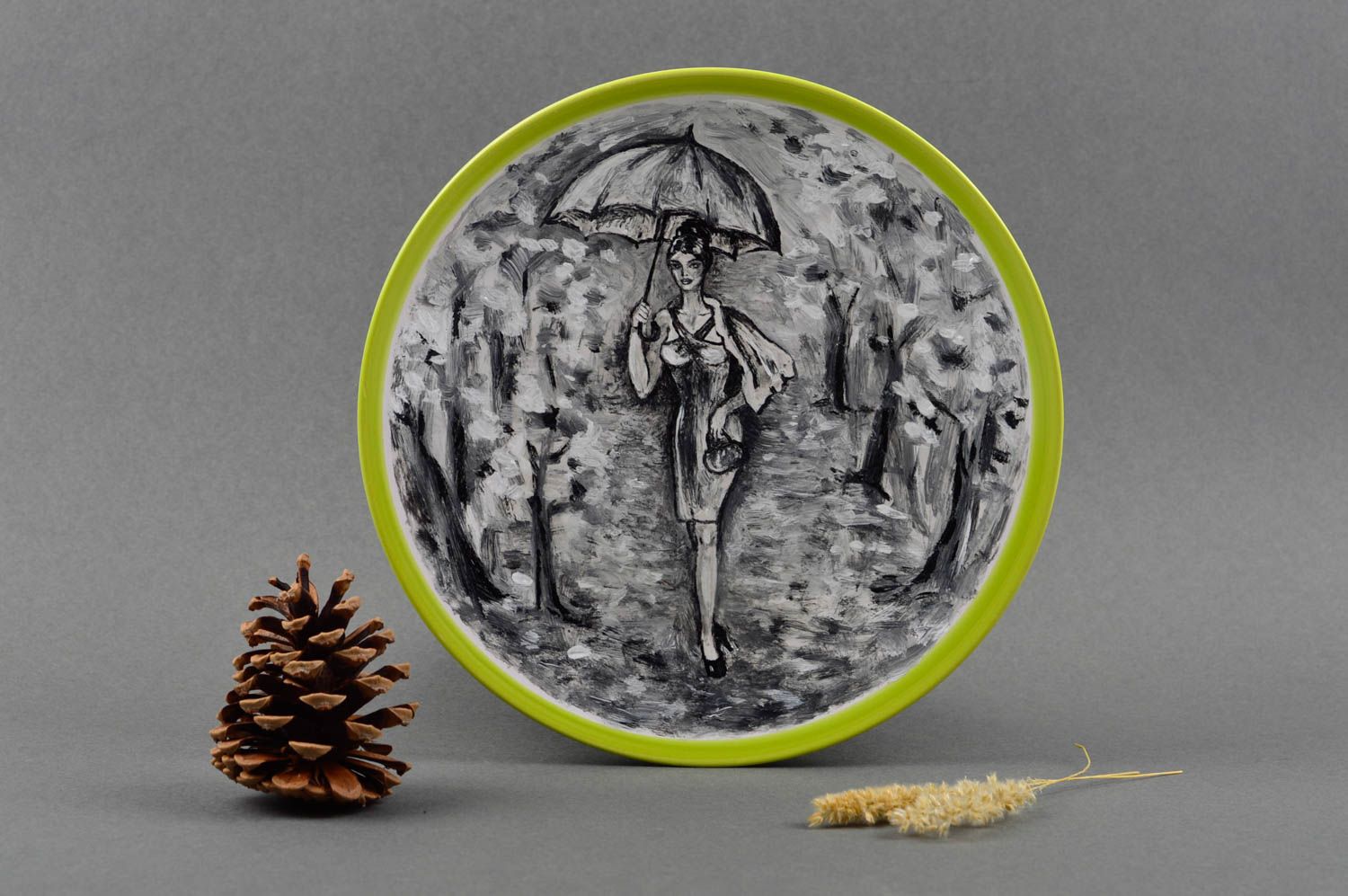 Расписная тарелка ручной работы глиняная посуда керамическая тарелка Девушка фото 1