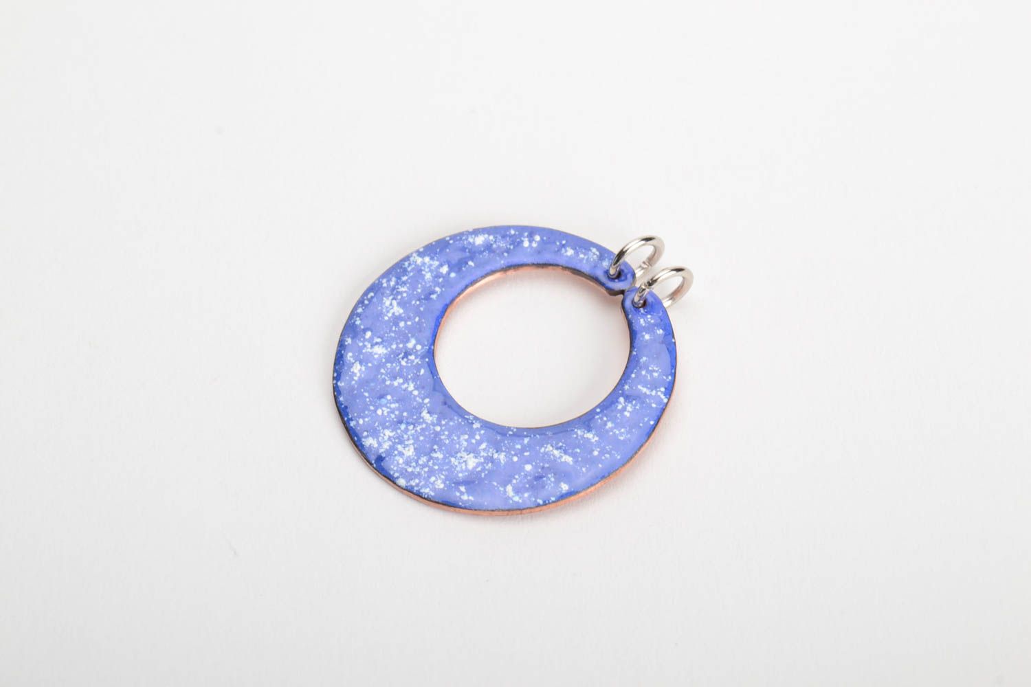 Handmade copper pendant with enamel painting unusual blue space accessory photo 2