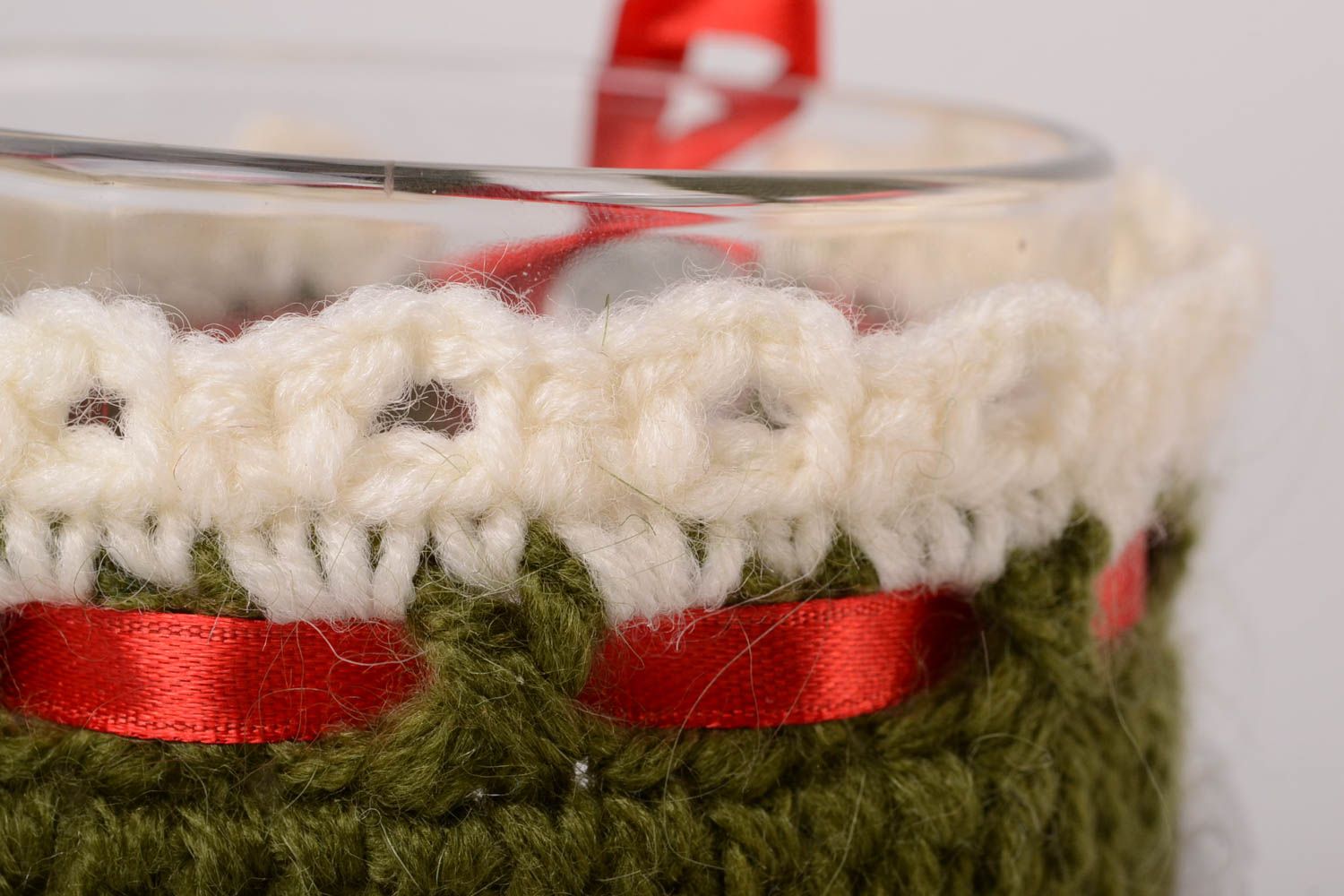 Couvre-tasse fait main Couvre-tasse tricot Pull pour mug laine crochet noeuds photo 5