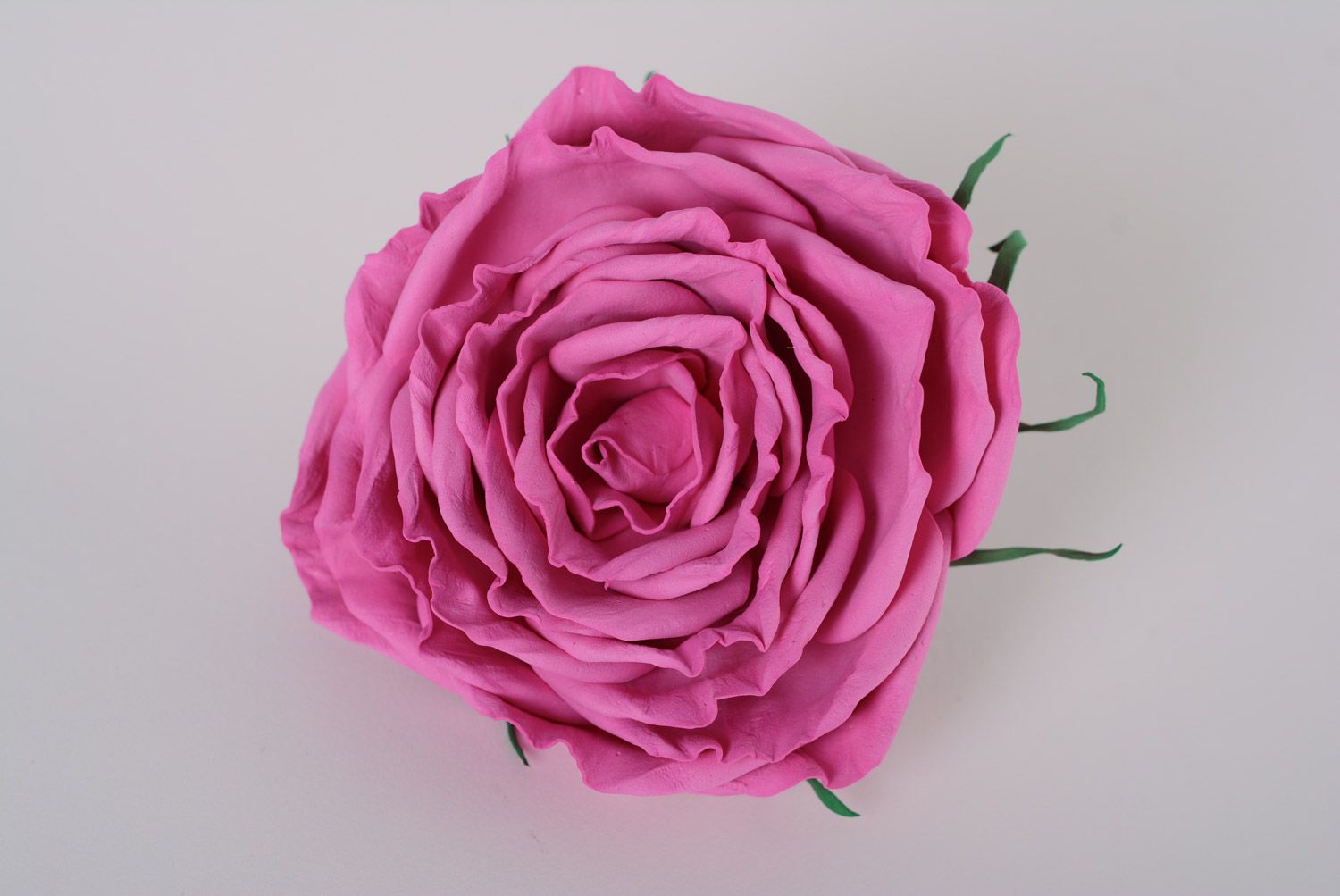 Handmade foamiran fabric flower hair clip in the shape of magnificent pink rose photo 1