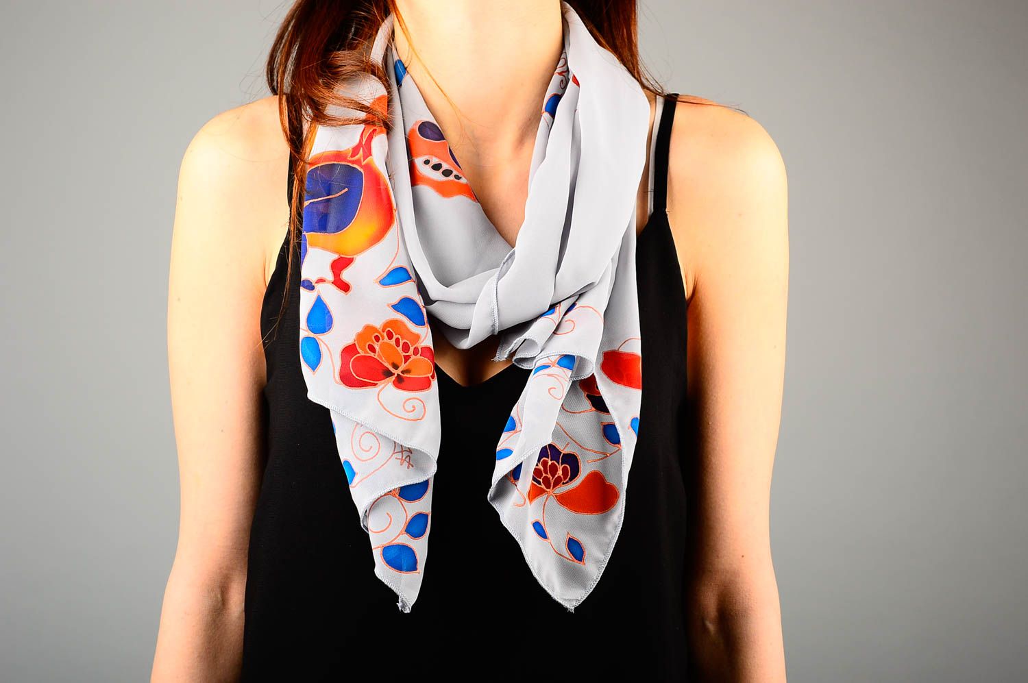 Шарф ручной работы женский шарф расписной батик шифоновый шарф с цветами фото 1