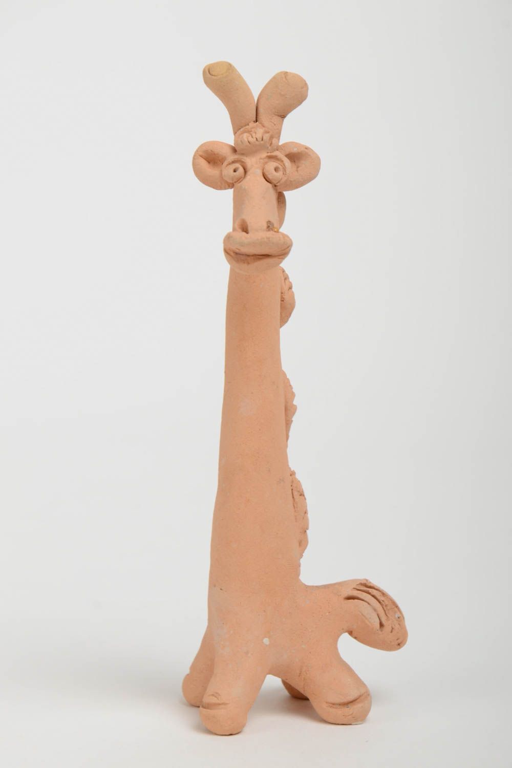 Small handmade decorative clay statuette of giraffe funny souvenir photo 2