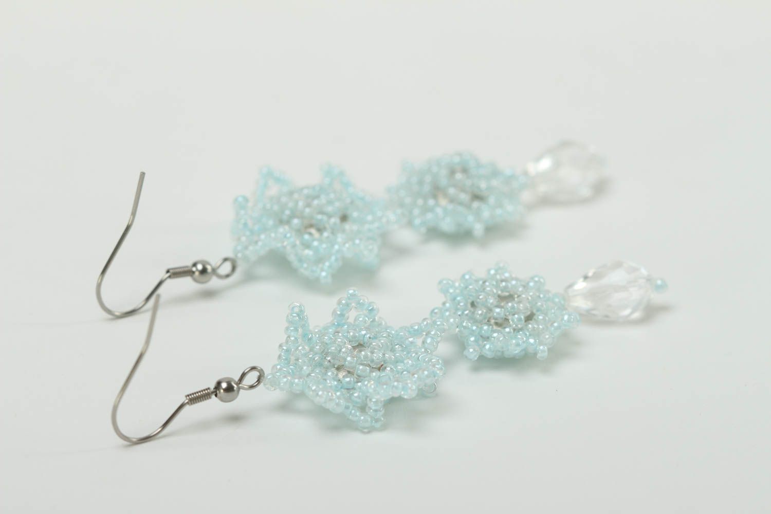 Handmade long blue earrings stylish beaded earrings beautiful accessory photo 5