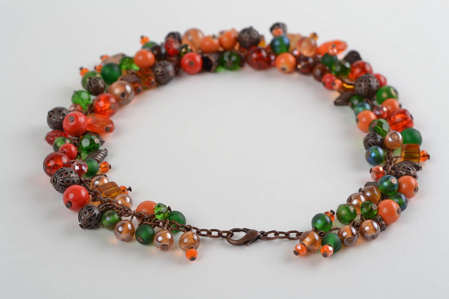 Handmade designer necklace with colorful glass beads in autumn color palette photo 4