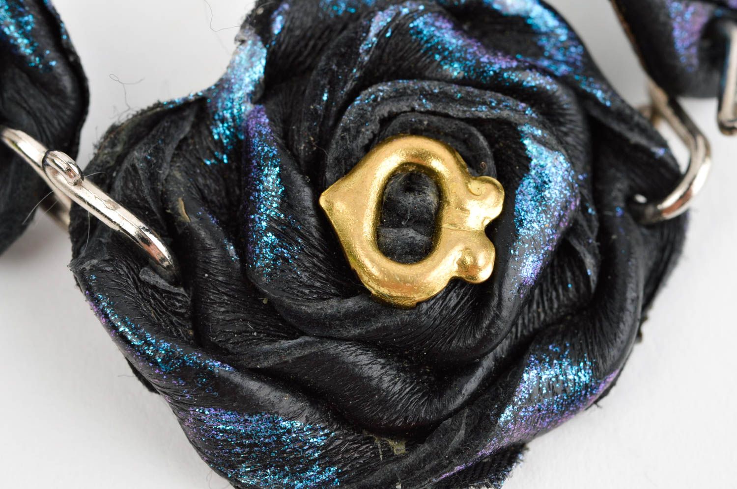 Браслет ручной работы дизайнерское украшение браслет из кожи черно синий фото 5