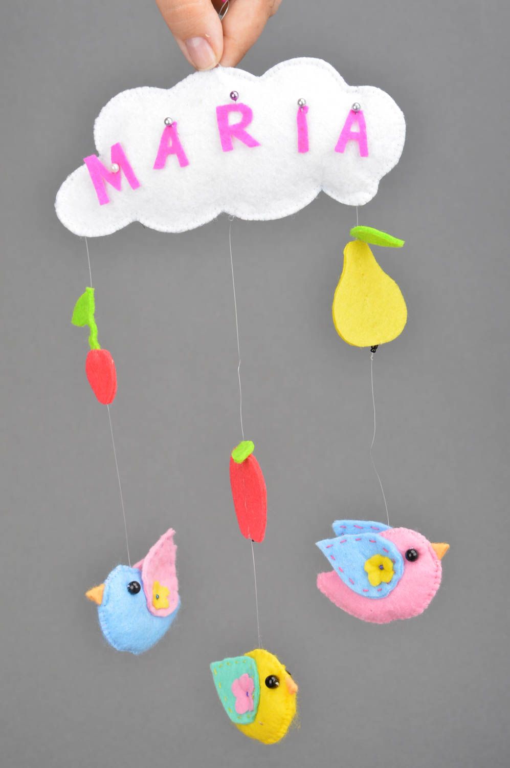 Handmade bed pendant made of felt with inscription MARIA for children's room photo 2