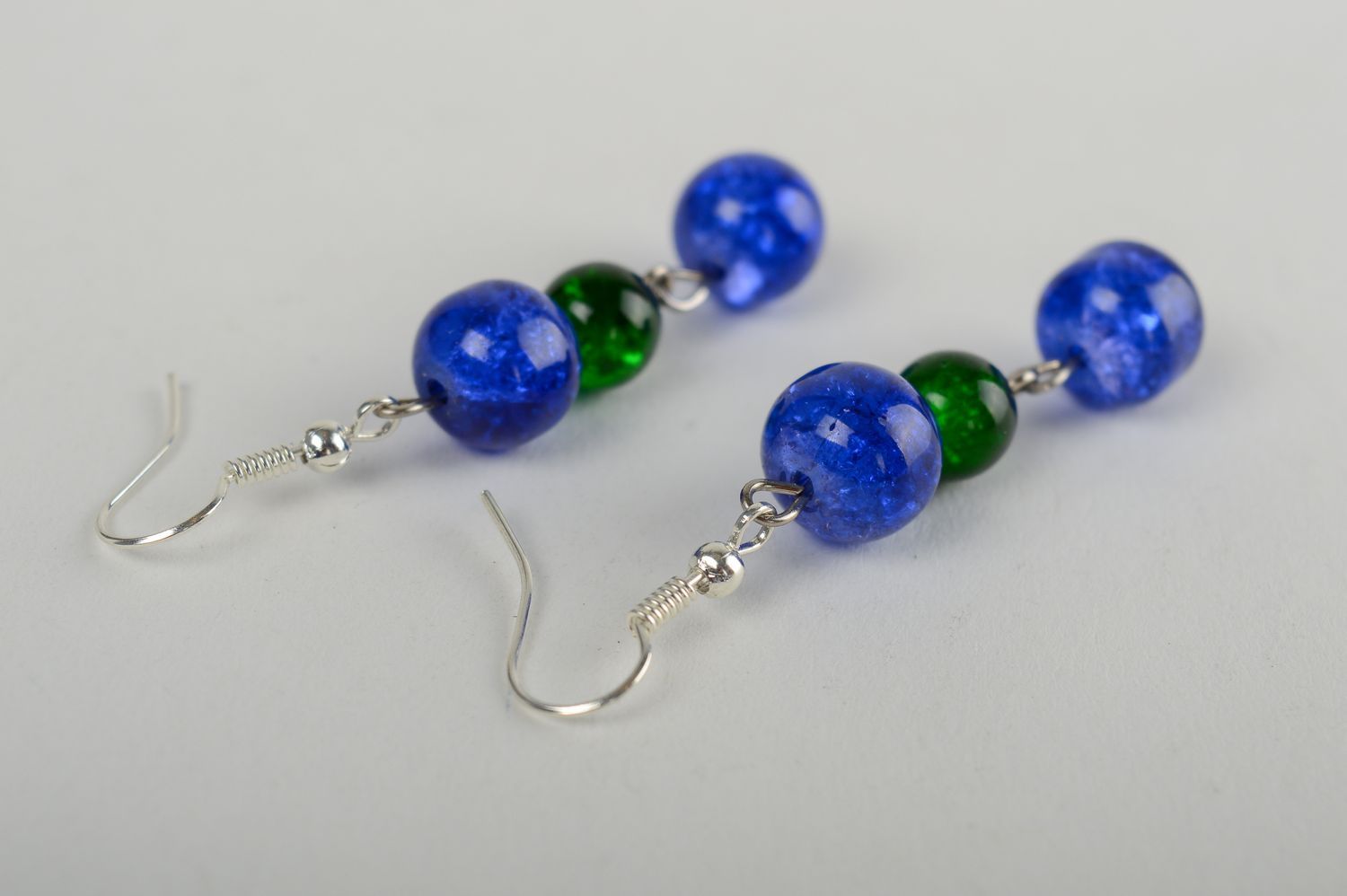 Серьги ручной работы модные серьги с синими и зелеными бусинами длинные сережки фото 2
