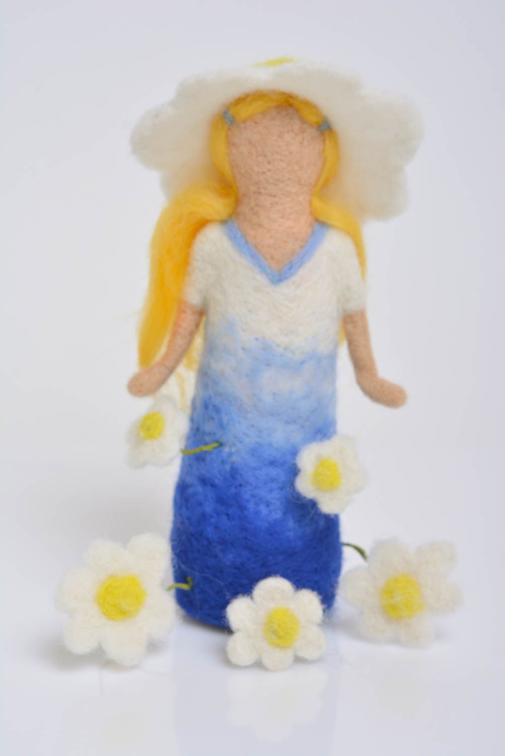 Handmade designer collectible soft doll felted of natural wool for interior  photo 1