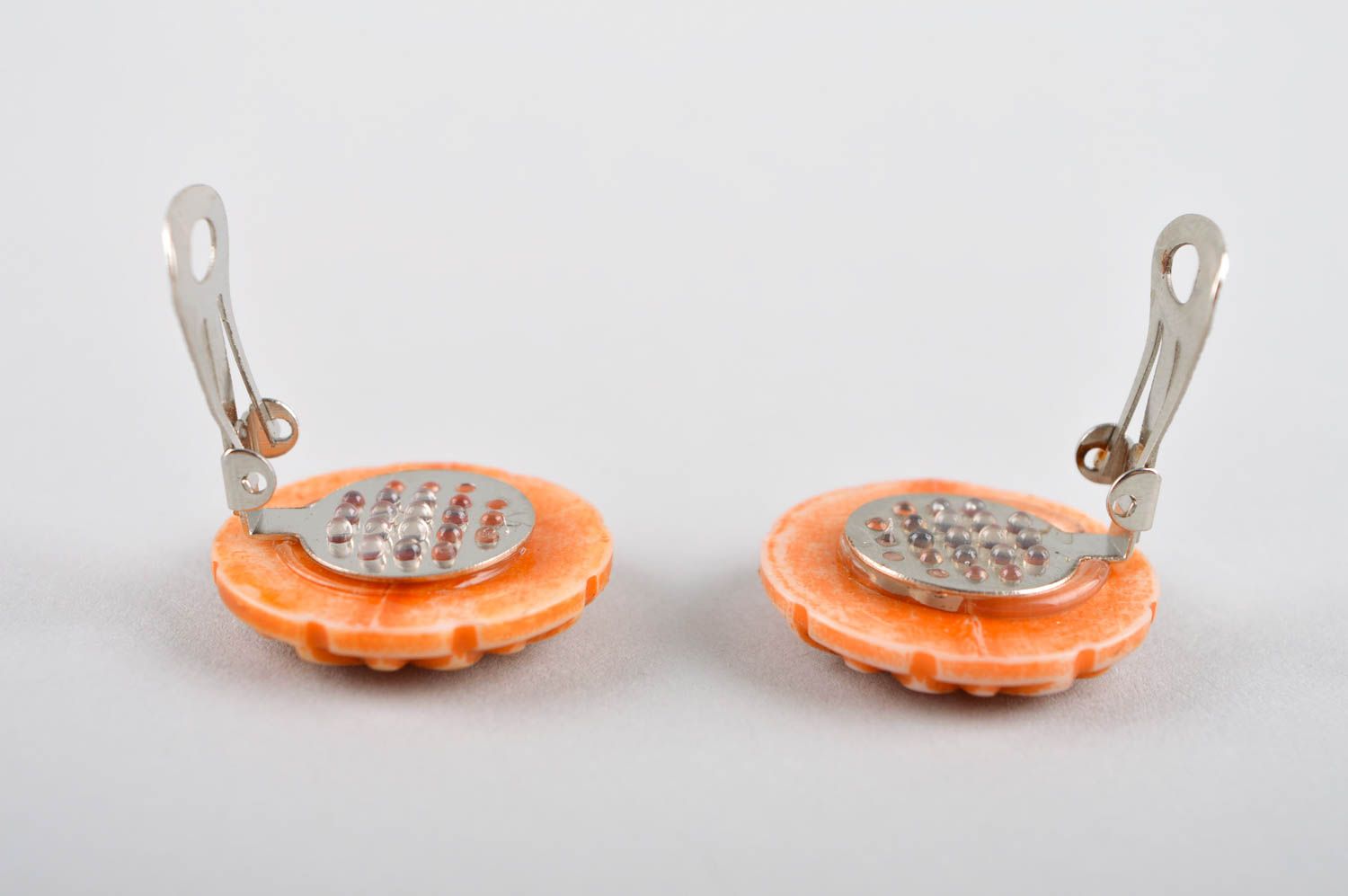 Plastic clip earrings handmade jewelry unique earrings orange cute earrings photo 5