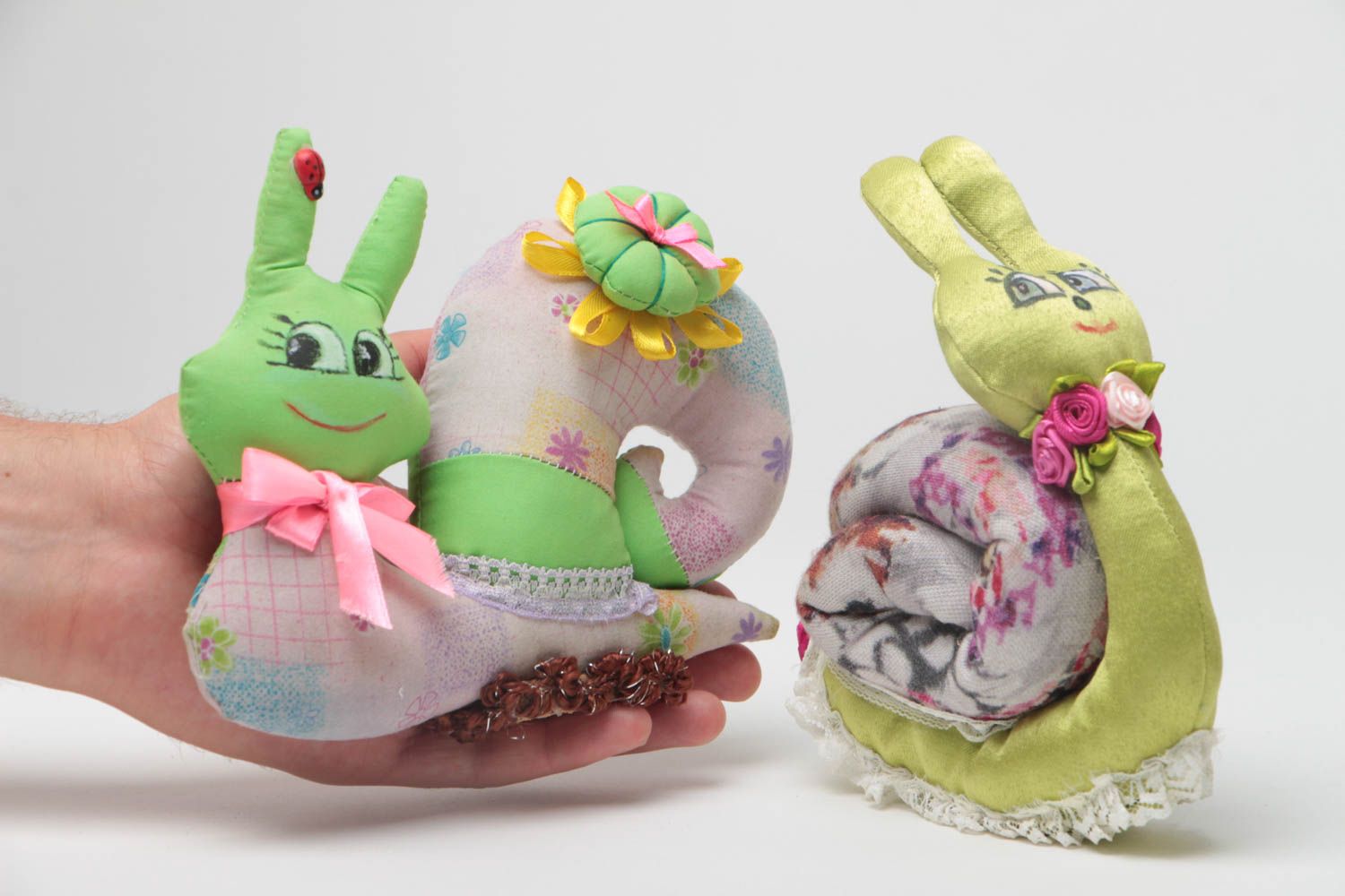 Set of 2 handmade designer colorful fabric soft toys Snails for children photo 5