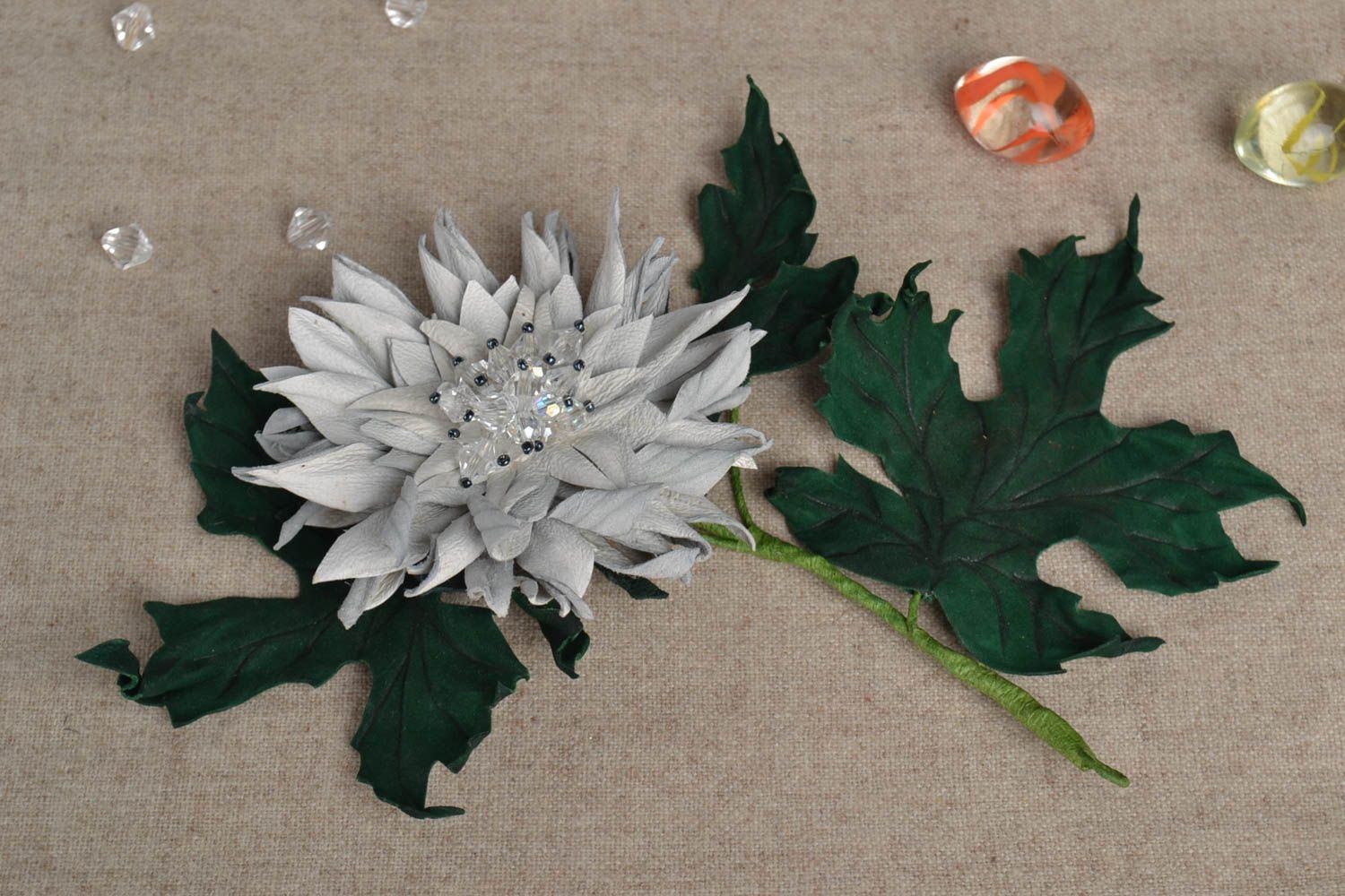 Кожаная брошь цветок аксессуар ручной работы украшение женское оригинальное фото 1