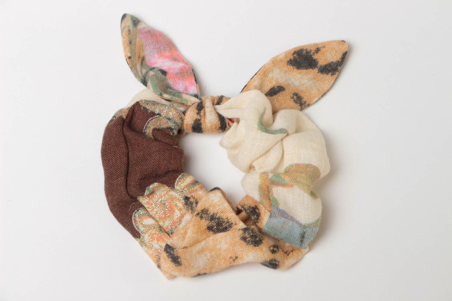 Handmade large volume decorative colorful linen fabric hair tie with dolly bow photo 2