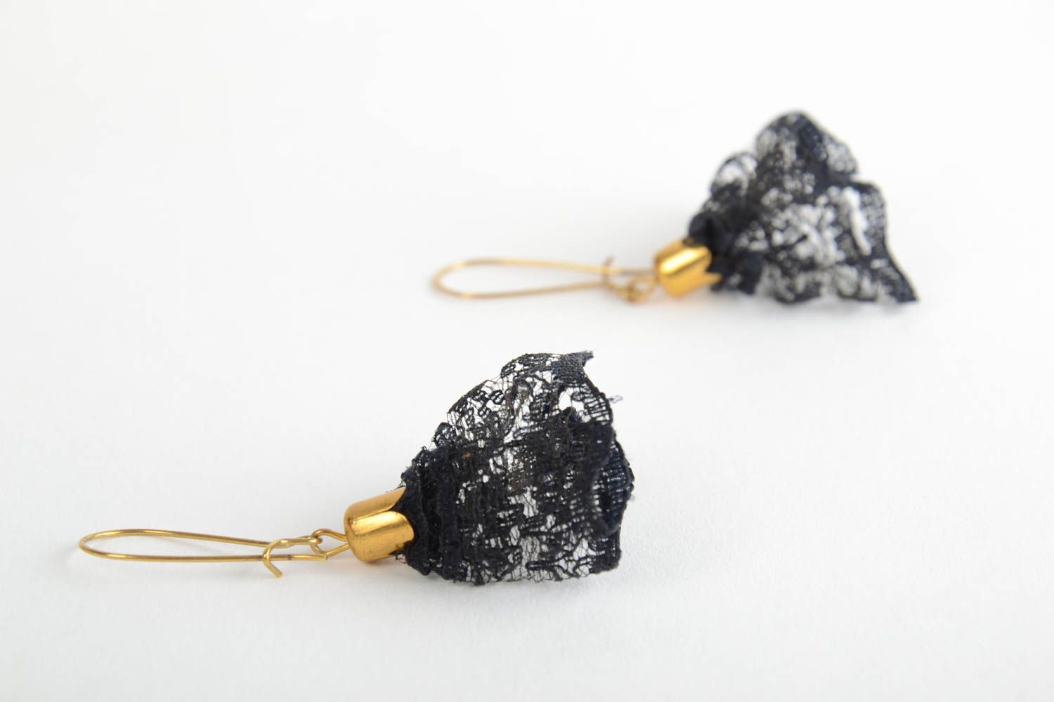 Handmade designer evening festive black lacy earrings  photo 5