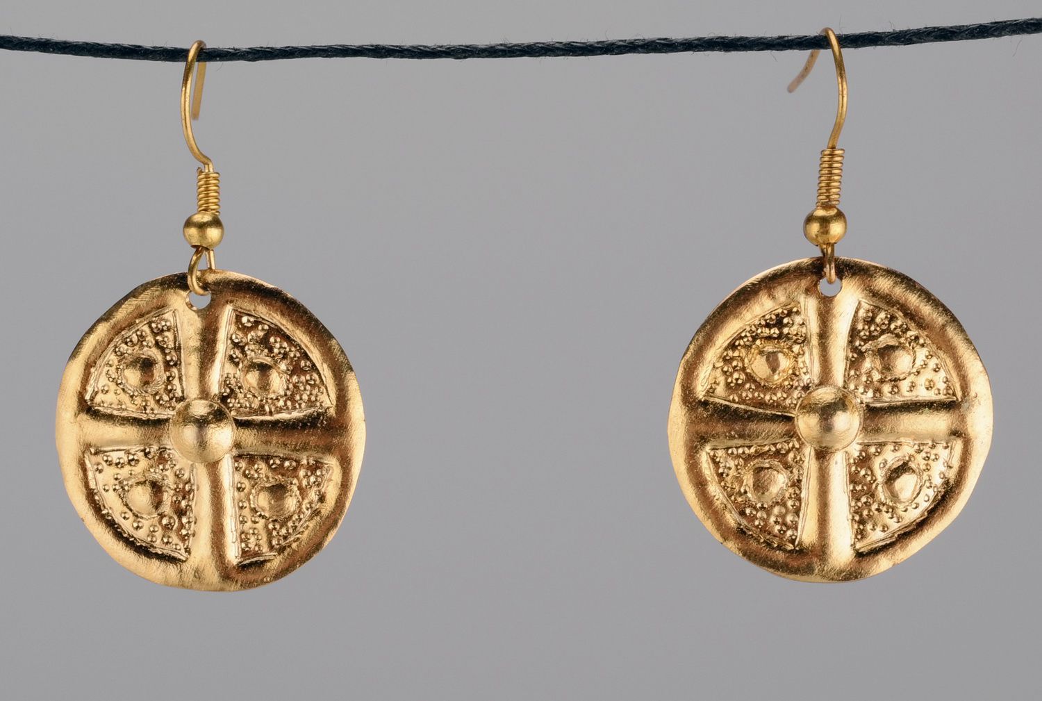 Brass earrings with gilding Earth & Sun photo 4