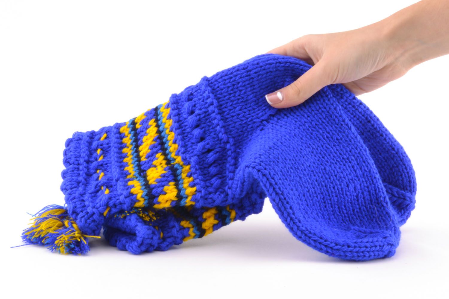 Chaussettes tricotées main bleues en laine naturelle photo 2